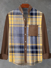 Retro Plaid Graphic Print Cotton Linen Long Sleeve Shirt