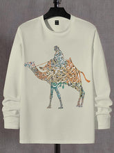 Men's Black Man Riding A Camel Art Graphic Print Cotton Casual Thin Sweatshirt