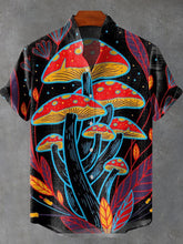 Dream Red Mushroom Vintage Print Cotton Linen Casual Shirt