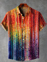 3D Art Oil Painting Color Spots Fall Art Print Lapel Cotton Linen Casual Shirt