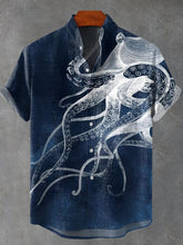 Deep Sea Octopus Art Print Cotton Linen Casual Shirt