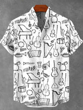 Decorative Pattern of Various Musical Instruments In Line Hand Drawn Style Cotton Linen Casual Shirt