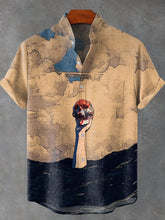 A Hand Dragging A Skeleton Vintage Print Cotton Linen Casual Shirt