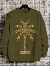 Men's Arabian Calligraphy Coconut Tree Print Cotton Casual Sweatshirt