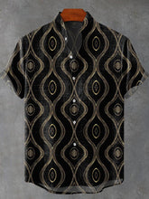 Black Gold Retro Pattern Polka Dot Curve Abstract Art Print Cotton Linen Casual Shirt