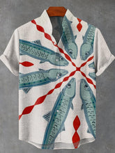 Art Sardines Vintage Print Cotton Linen Casual Shirt