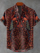 Decorative Pattern of Peacocks and Plants In Ornate Style In Dark Red Tones Cotton Linen Casual Shirt