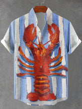Lobster Print Cotton Linen Casual Shirt