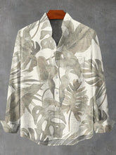 Retro Hand Drawn Assorted Leaf Pattern Print Cotton Linen Long Sleeve Shirt