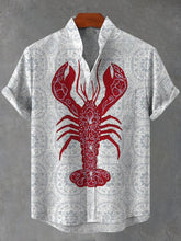 Ethnic Pattern Lobster Print Cotton Linen Casual Shirt