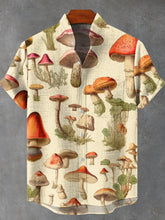 Pile of Mushrooms Art Print Cotton Linen Casual Shirt