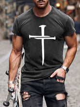 Men's Cotton Nail Cross Faith Print Casual Tee