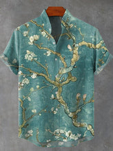 Apricot Blossom Retro Art Print Cotton Linen Casual Shirt