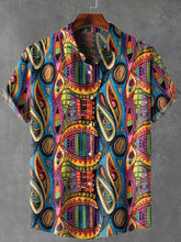 Color Africa Ethnic Tribe Art Print Lapel Cotton Linen Casual Shirt
