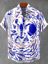 Fish, Shrimp and Crabs Vintage Print Cotton Linen Casual Shirt