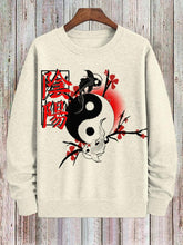 Men's Fish Cherry Blossom Yin Yang Graphic Print Cotton Casual Sweatshirt
