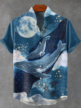 Men's Retro Whale Print Casual Cotton Linen Short Sleeve Shirt