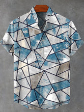 Contrast Color Cracked Vintage Print Cotton Linen Casual Shirt