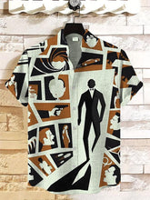 Men's Retro Character Silhouette Color Block Collage Art Print Cotton Linen Casual Shirt