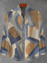 Geometric Graphic Print Cotton Linen Long Sleeve Shirt