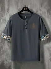 Men's Wave Pattern Chinese Knot Button Cotton And Linen T-Shirt