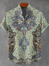 India Style Pattern Vintage Ethnic Print Cotton Linen Casual Shirt