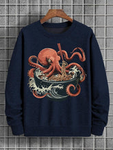 Men's Japanese Art Octopus Loves Ramen Print Cotton Casual Sweatshirt