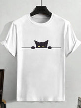 Men's Peekaboo Cat Graphic Print Cotton Casual T-Shirt
