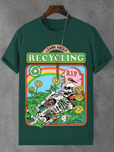 Men's Flowers Skeleton Grave Illustration Print Cotton Casual T-Shirt