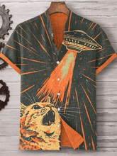 Funny Cat Pattern Art Vintage Print Casual Cotton Linen Shirt