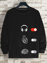 Men's Black Music Retro Nostalgia Print Cotton Casual Sweatshirt