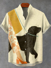 Labrador Dog Animal Vintage Print Cotton Linen Casual Shirt