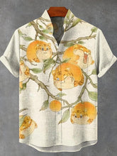 Cute Chubby Orange Cat Vintage Print Casual Cotton Linen Shirt