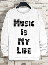 Men's Retro Black Music Is My Life Print Cotton Casual Sweatshirt