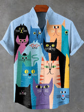 A Group of People Buying Abstract Geometry Art Print Cotton Linen Casual Shirt