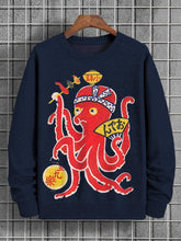 Men's Funny Octopus Japanese Art Print Cotton Casual Sweatshirt