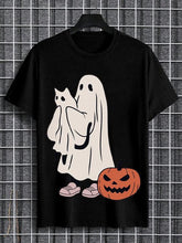 Men's Ghost And Cat Art Graphic Print Cotton Casual T-Shirt