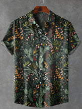 Vintage Floral Leaf Print Cotton Linen Casual Shirt