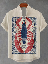 Lobster Print Cotton Linen Casual Shirt