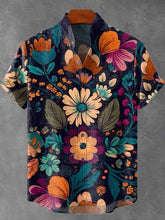 Large Floral Decorative Pattern Cotton Linen Casual Shirt