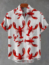 Lobster Print Cotton Linen Casual Shirt