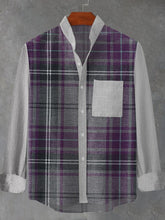 Retro Plaid Graphic Print Cotton Linen Long Sleeve Shirt