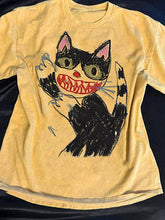 Men's Cartoon Sketch Smiling Cat Graphic Print Cotton Casual T-Shirt