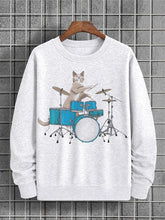 Men's A Cat Drummer Drumming Art Graphic Print Cotton Casual Sweatshirt