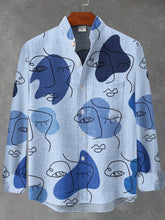 Abstract Human Face Art Print Cotton Linen Long Sleeve Shirt