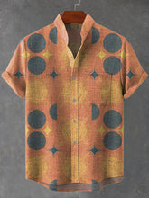 Boho Celestial Sun Moon Pink Pattern Art Print Cotton Linen Casual Shirt