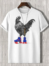 Men's Funny Chicken Roller Skating Graphic Print Cotton Casual T-Shirt