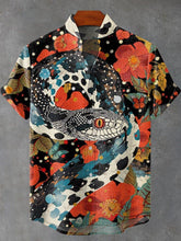 Flowers and Snakes Vintage Print Cotton Linen Casual Shirt
