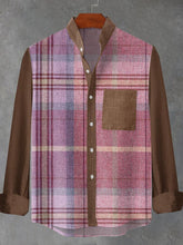 Retro Plaid Graphic Print Cotton Linen Long Sleeve Shirt