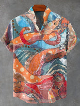 Hand Drawn Colorful Octopus Pattern Print Cotton Linen Casual Shirt